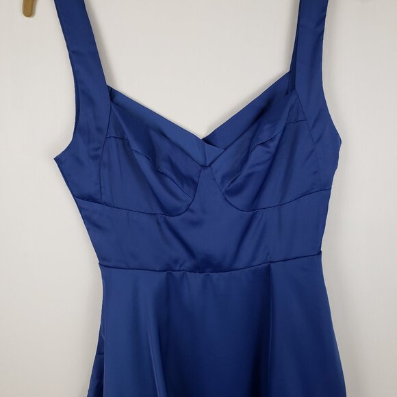 Lulus Positively Flirty Dress NWT Blue Satin Bustier Skater Pockets Size Small - Picture 5 of 14